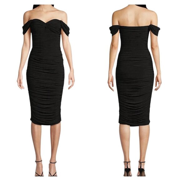 Norma Kamali Dresses & Skirts - Norma Kamali Walter Dress XS NWT Black Off Shoulder Ruched Midi Cocktail